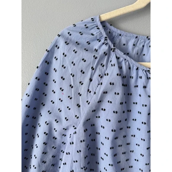 Talbots Women Light Blue Black Dot Print 3/4 Sleeve Button Neck Tunic Top Size L - Picture 6 of 12